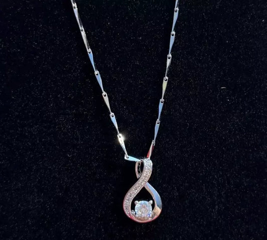 Crystal Swirls Twist Pendant Necklace in 925 Sterling Silver with Amethyst Stone