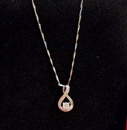 Crystal Swirls Twist Pendant Necklace in Sterling Silver with Amethyst Stone