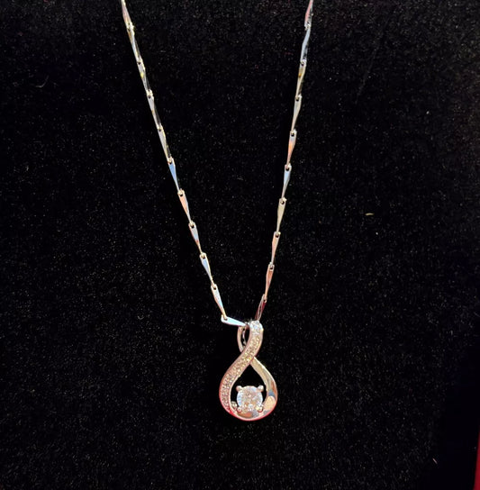 Crystal Swirls Twist Pendant Necklace in Sterling Silver with Amethyst Stone