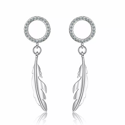 Crystal Feather Drop Stud Earrings – 925 Sterling Silver, 35mm, Hallmarked, Gift Pouch