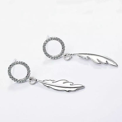 Crystal Feather Drop Stud Earrings – 925 Sterling Silver, 35mm, Hallmarked, Gift Pouch
