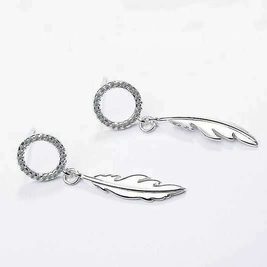 Crystal Feather Drop Stud Earrings – 925 Sterling Silver, 35mm, Hallmarked, Gift Pouch