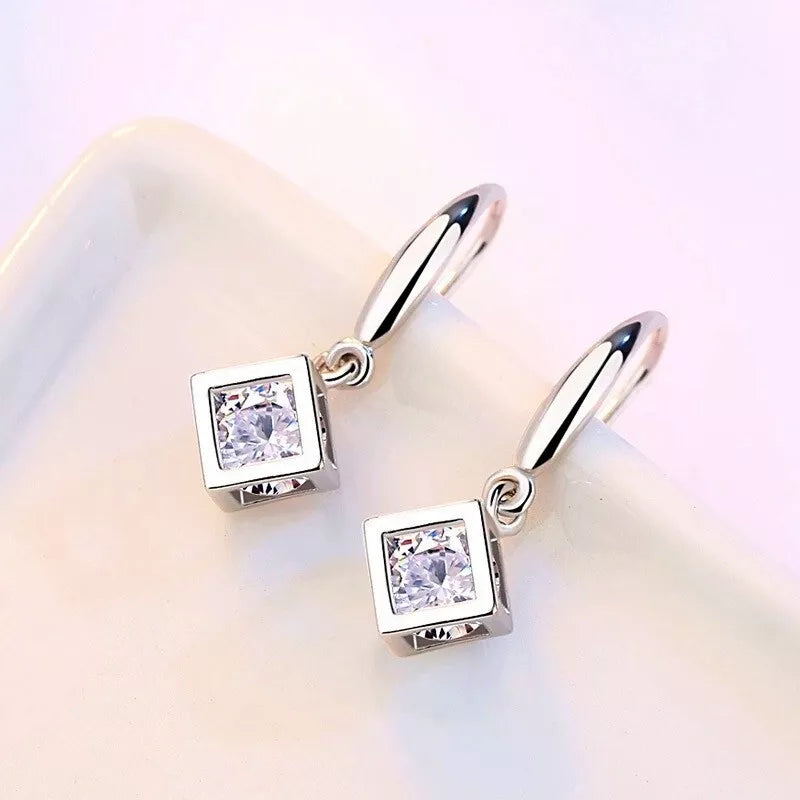 Elegant Cube Stone Necklace Pendant and Earrings Set