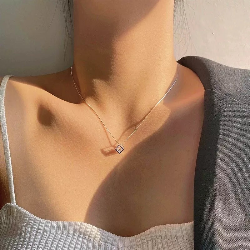 Women wearing Cube Stone Pendant Necklace