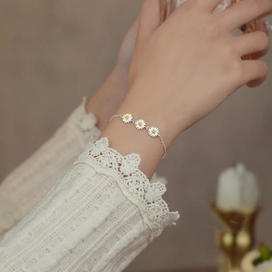 925 Sterling Silver Flower Charm Bracelet for Women & Girls – Delicate Link Design, Gift Pouch Included