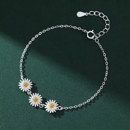 925 Sterling Silver Flower Charm Bracelet for Women & Girls – Delicate Link Design, Gift Pouch Included