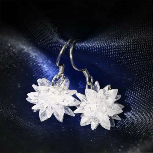 Dangly Sparkly Hook Snowflake Earrings | 925 Sterling Silver Snow Crystal Earrings