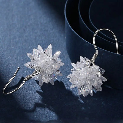 Dangly Sparkly Hook Snowflake Earrings | 925 Sterling Silver Snow Crystal Earrings