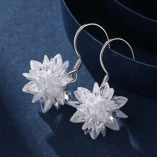 Dangly Sparkly Hook Snowflake Earrings | 925 Sterling Silver Snow Crystal Earrings