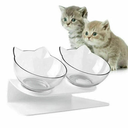 Double Pet Bowls & Raised Stand Cat Dog Non-slip Water Food Feeding Station | Pet Food Double Bowls