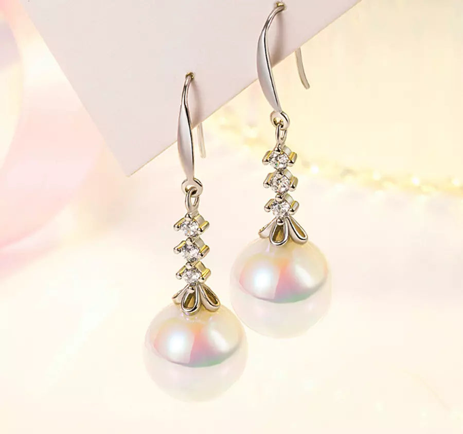 925 Sterling Silver Pearl Drop Dangle Hook Earrings