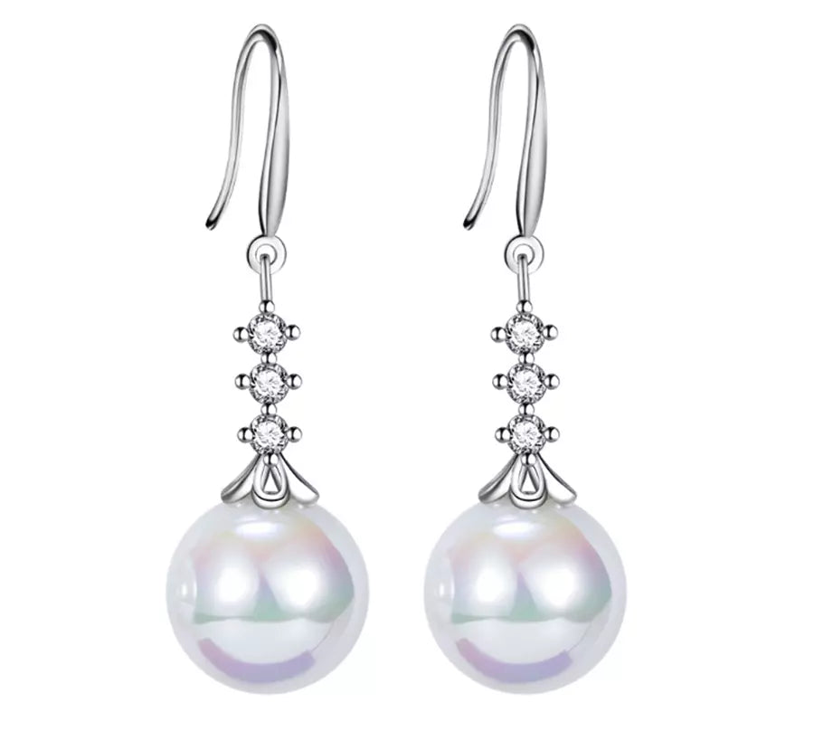 925 Sterling Silver Pearl Drop Dangle Hook Earrings