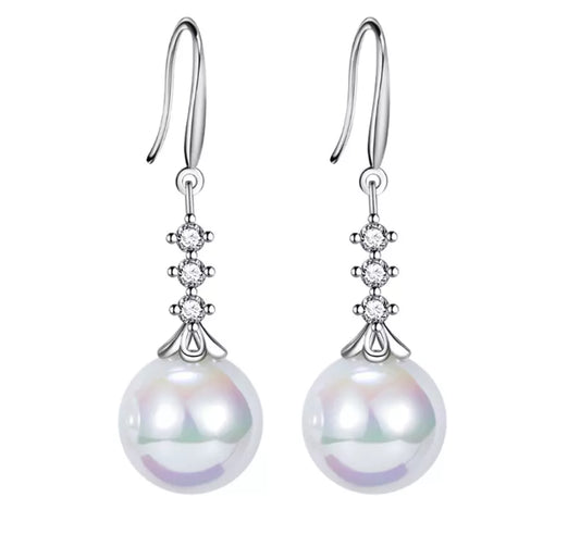 925 Sterling Silver Pearl Drop Dangle Hook Earrings