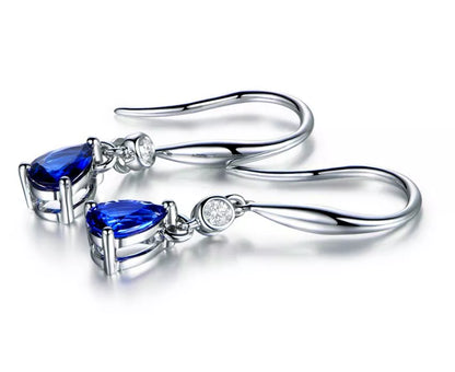 Elegant Blue Pear Halo Drop Stud Earrings in 925 Sterling Silver for Women