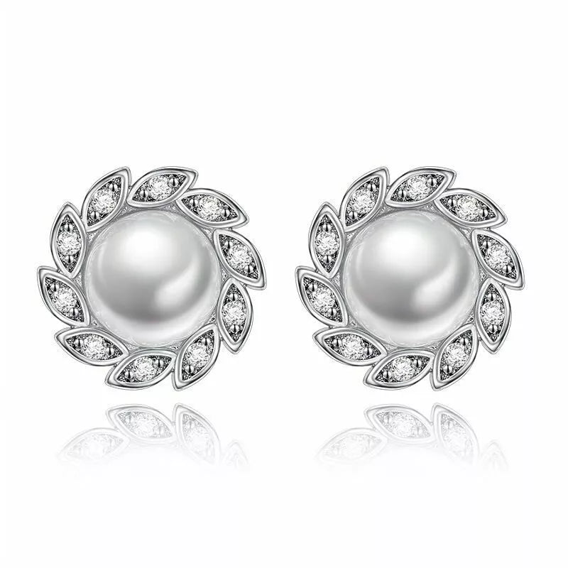 Elegant Crystal Pearl Fashion Stud Earrings