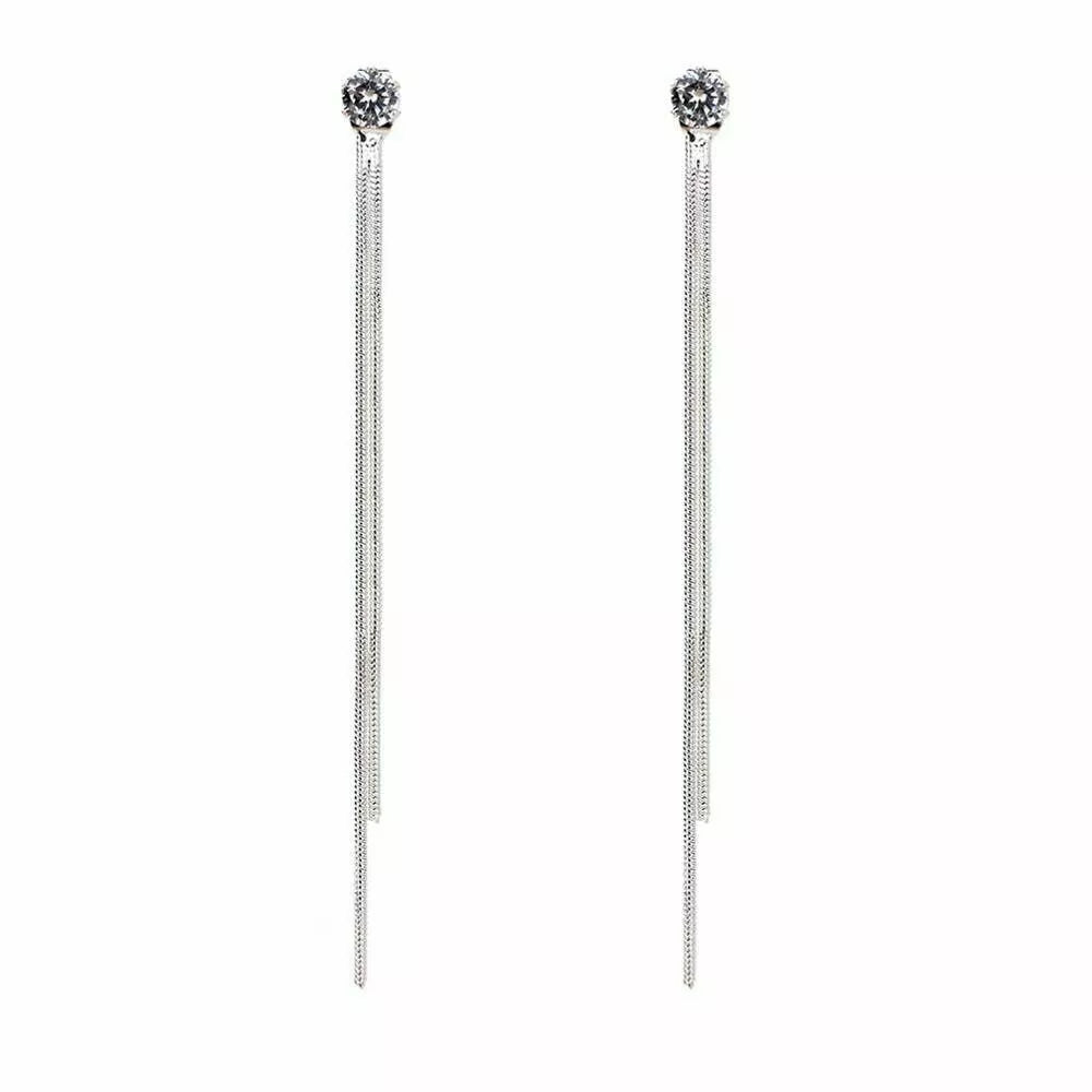 Elegant Crystal Tassel Drop Earrings – 925 Sterling Silver Filled, Fashion Jewelry for Women