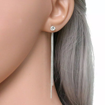 Elegant Crystal Tassel Drop Earrings – 925 Sterling Silver Filled, Fashion Jewelry for Women