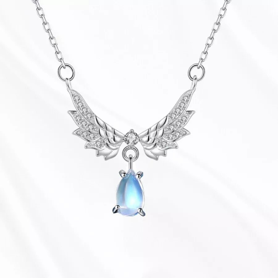 Crystal Angel Wing Moonstone Pendant Necklace