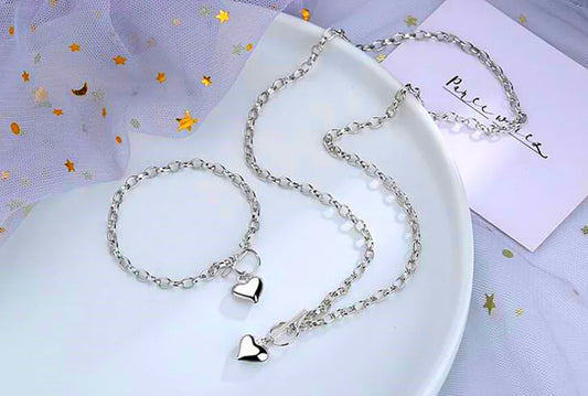 Elegant Heart Pendant Necklace, Earring and Bracelet Set for Women - Perfect for Valentine’s Day, Christmas, and Mother’s Day