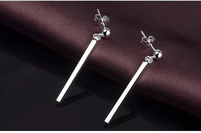 Silver Dangle Earrings – 38mm Drop Length, Butterfly Closure