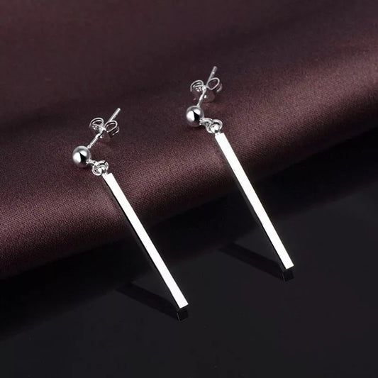 Silver Dangle Earrings – 38mm Drop Length, Butterfly Closure