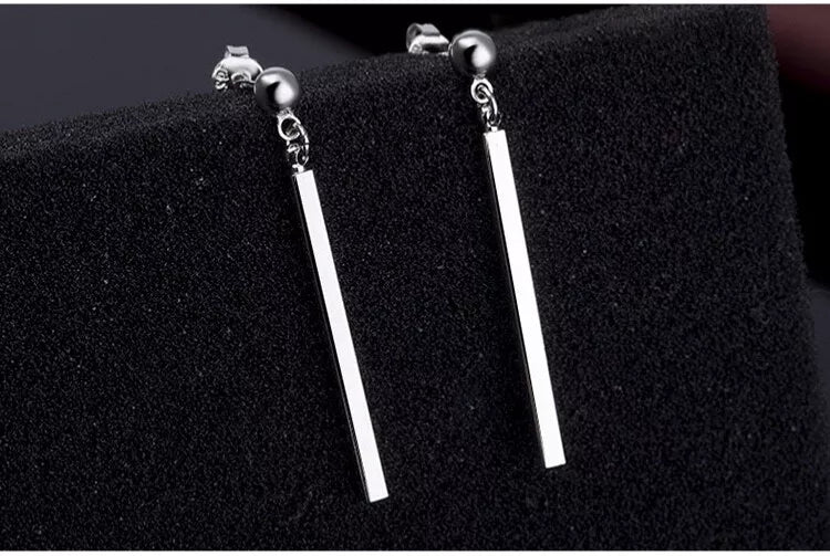 Silver Dangle Earrings – 38mm Drop Length, Butterfly Closure