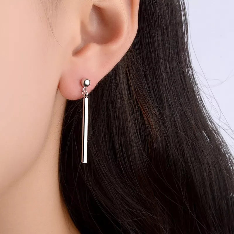 Silver Dangle Earrings – 38mm Drop Length, Butterfly Closure