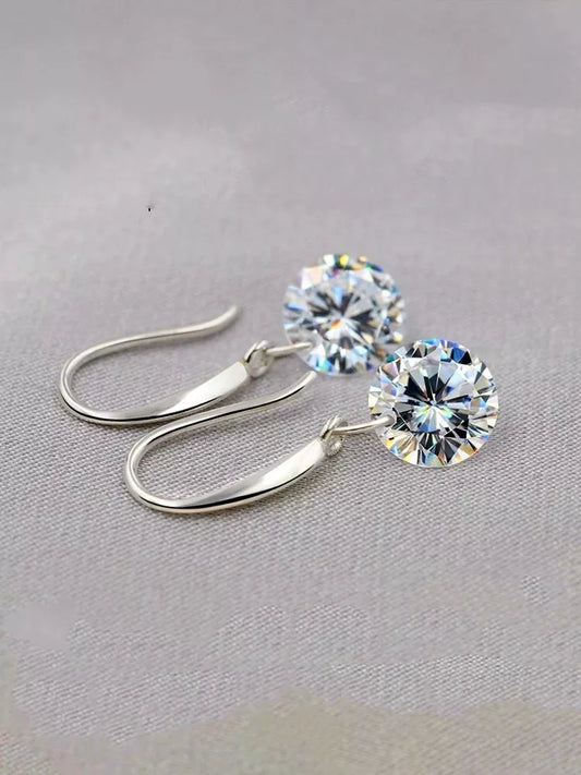 925 Sterling Silver Crystal Stone Drop Hook Stud Earrings