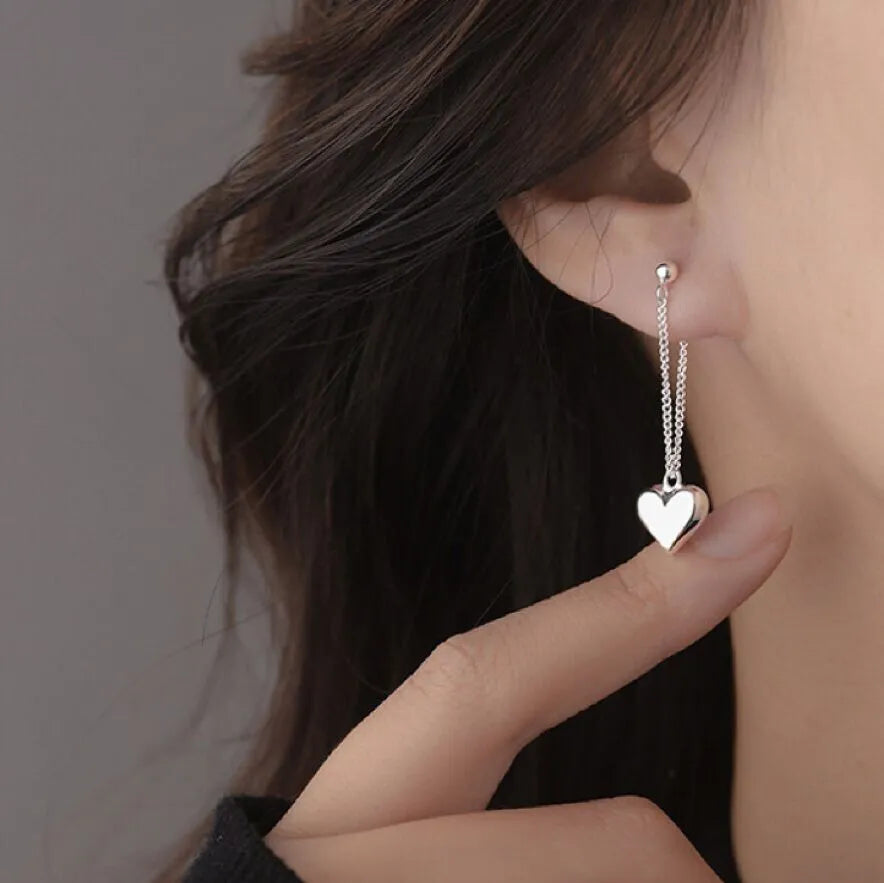 925 Sterling Silver Heart Dangle Drop Stud Earrings