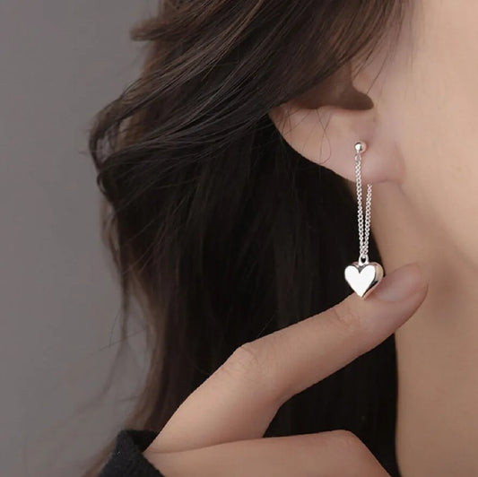 925 Sterling Silver Heart Dangle Drop Stud Earrings