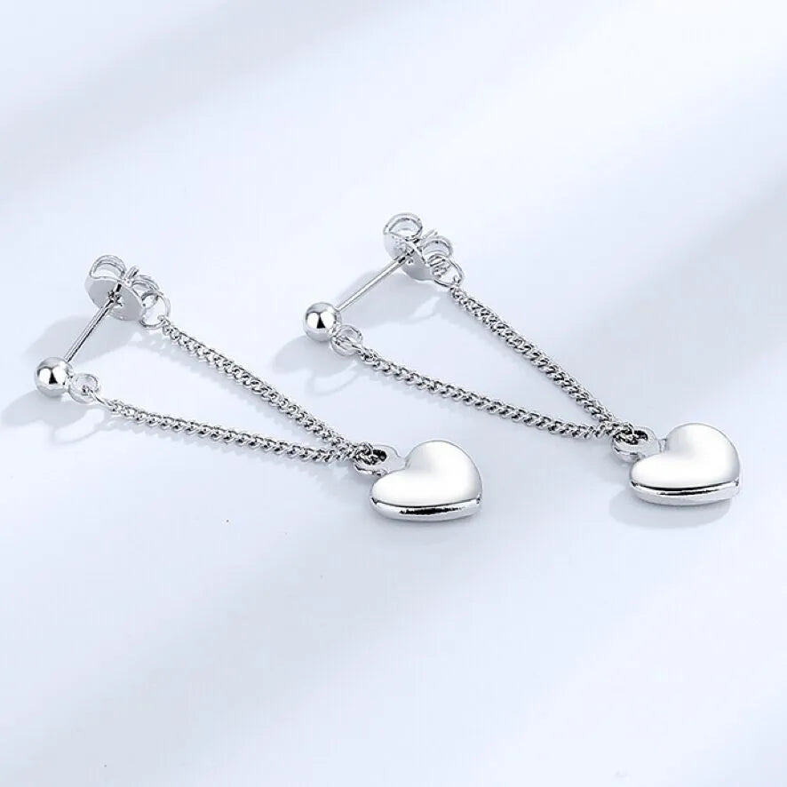 925 Sterling Silver Heart Dangle Drop Stud Earrings