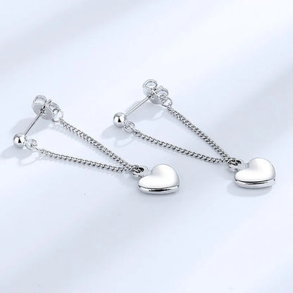 925 Sterling Silver Heart Dangle Drop Stud Earrings