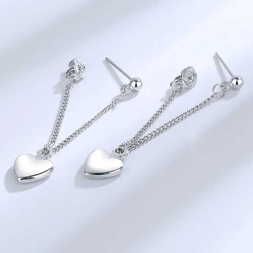 925 Sterling Silver Heart Dangle Drop Stud Earrings