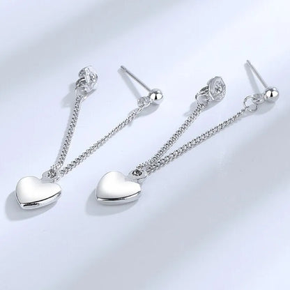 925 Sterling Silver Heart Dangle Drop Stud Earrings