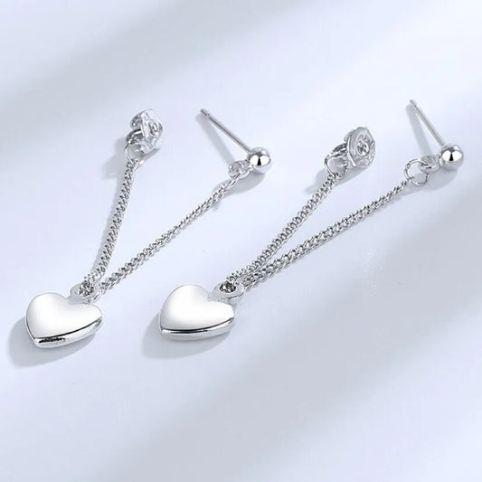 925 Sterling Silver Heart Dangle Drop Stud Earrings