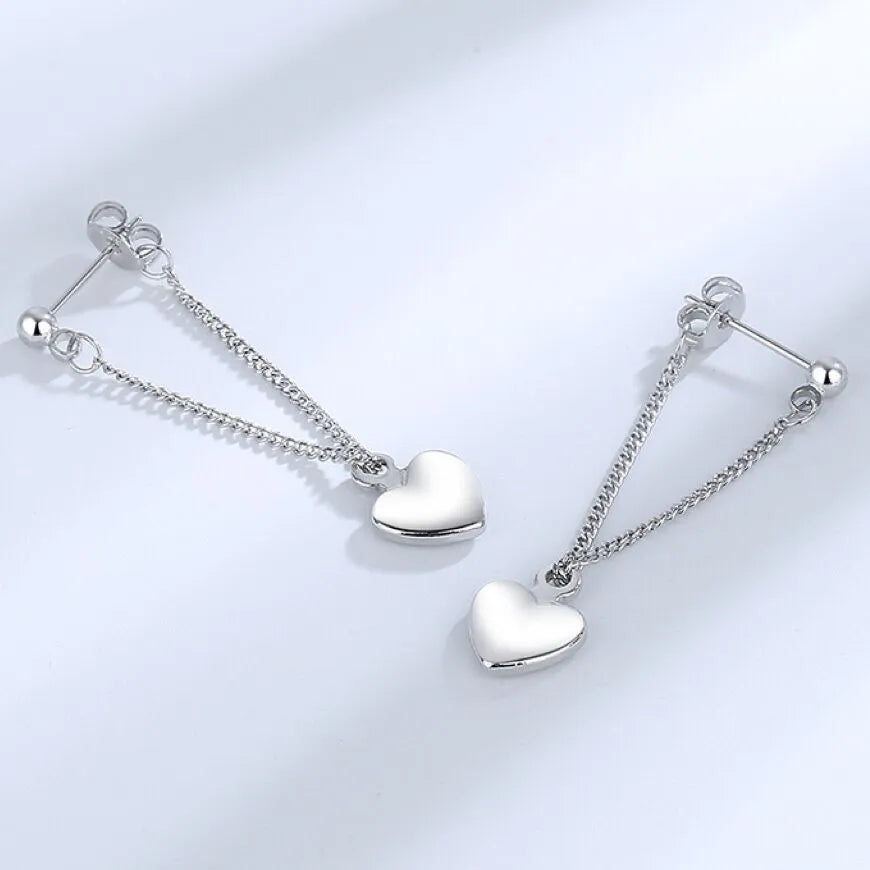 925 Sterling Silver Heart Dangle Drop Stud Earrings