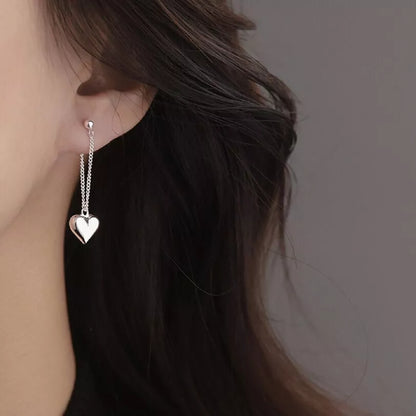 925 Sterling Silver Heart Dangle Drop Stud Earrings