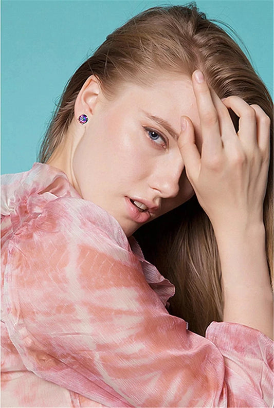 Round Rainbow Ear Stud Earrings