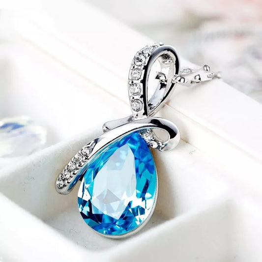 925 Sterling Silver Angel Water Drop Pendant Necklace