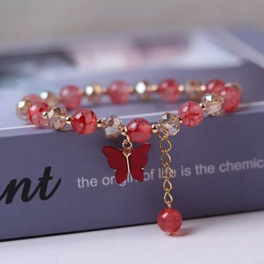 Elegant Butterfly Beaded Charm Bracelet for Women, Girls