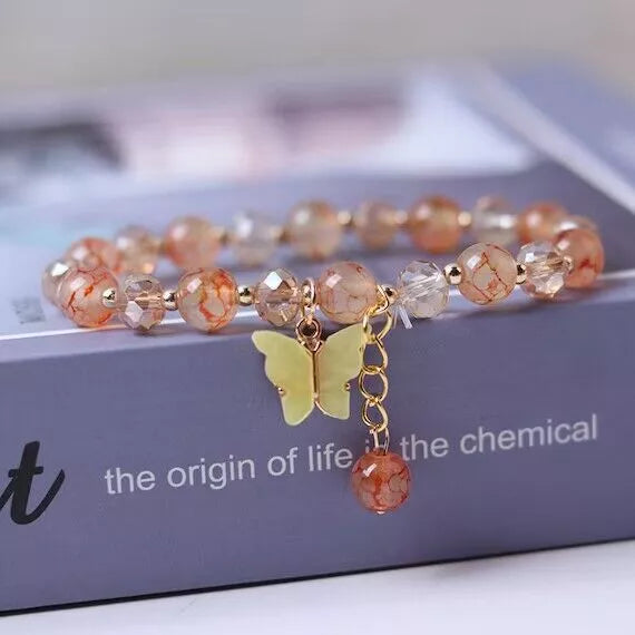 Elegant Butterfly Beaded Charm Bracelet for Women, Girls