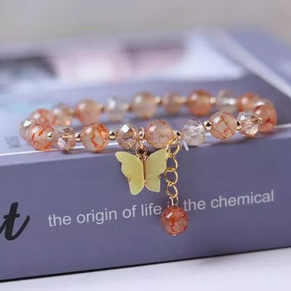 Elegant Butterfly Beaded Charm Bracelet for Women, Girls