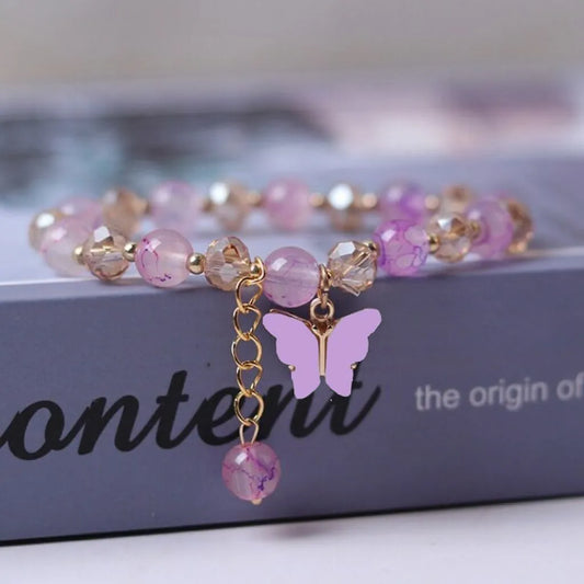 Elegant Butterfly Beaded Charm Bracelet for Women, Girls