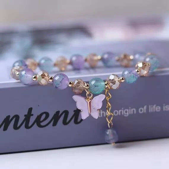 Elegant Butterfly Beaded Charm Bracelet for Women, Girls