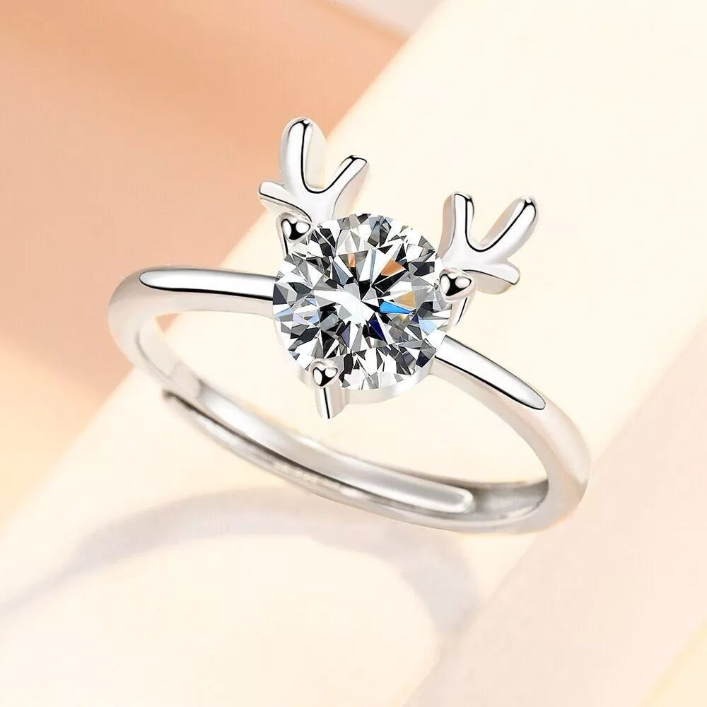 Christmas Elk Crystal Adjustable Women Ring
