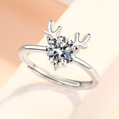Christmas Elk Crystal Adjustable Women Ring