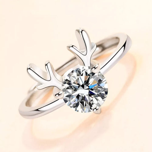 Christmas Elk Crystal Adjustable Women Ring
