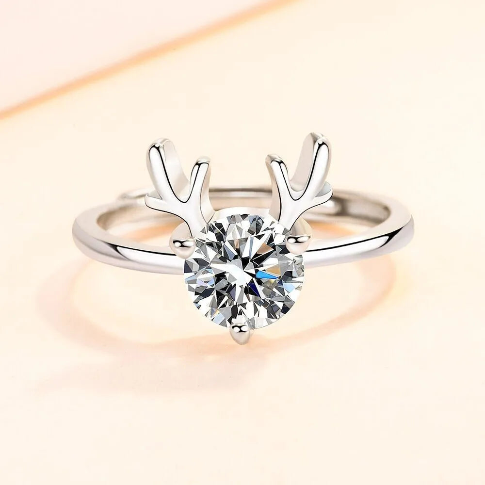 Christmas Elk Crystal Adjustable Women Ring