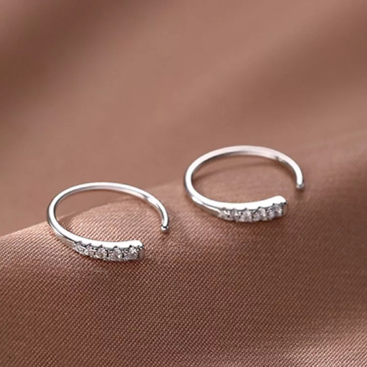 925 Sterling Silver Crystal Round Dangle Earrings