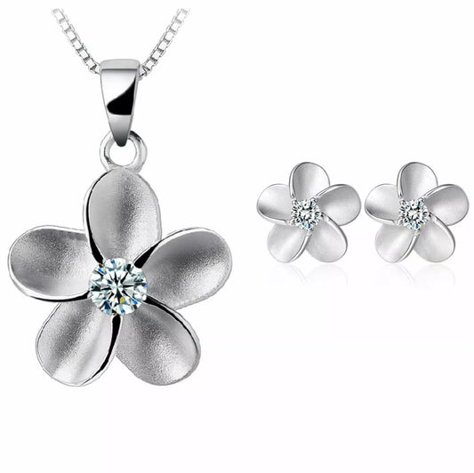 Women’s Crystal Flower Pendant Necklace and Stud Earrings Set